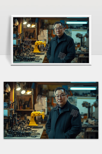 工匠精神中熟练老匠人在工坊的专注神情