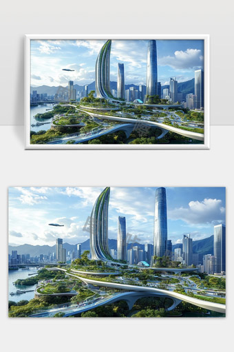 未来绿色城市高科技建筑与生态景观融合