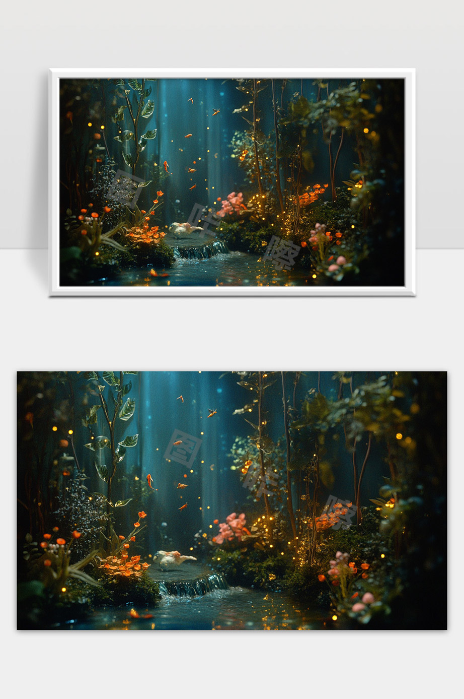 神秘梦幻森林清晨溪流与花草萦绕的宁静世界