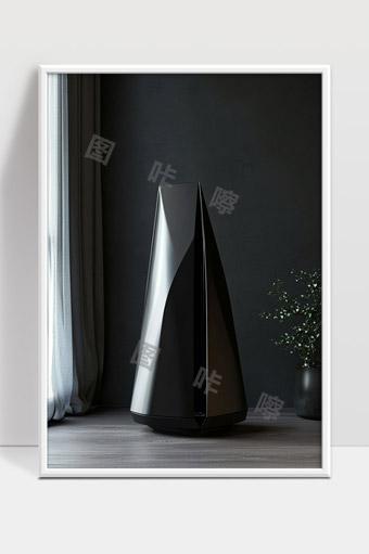 现代极简风格黑色锥形音响创新设计展示