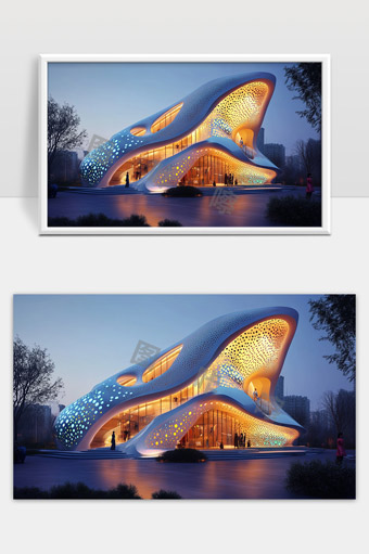 未来感科技风格独特曲线建筑夜景灯光设计