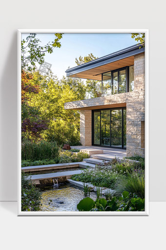 现代别墅庭院自然景观水系设计与绿色植物相融合