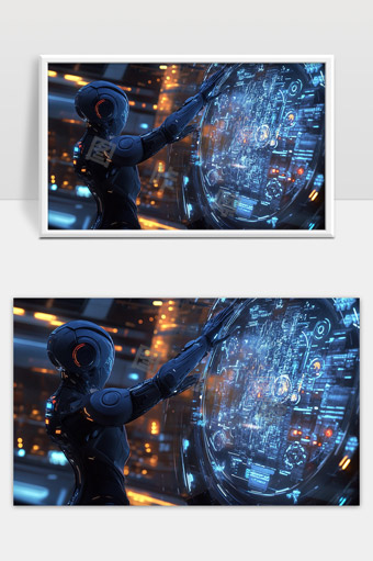 未来智能机器人操作全息数据界面科技场景