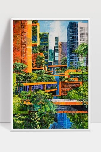 绿色植被与现代城市建筑融合的生态都市景观