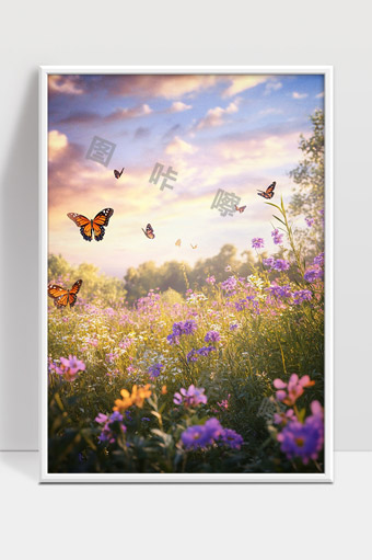 春日花海蝴蝶飞舞自然美景诗意画面