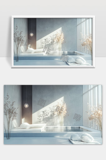 现代极简风格室内带自然光的休闲泡池空间