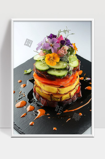 精致创意多层蔬菜花卉装饰健康美食摆盘