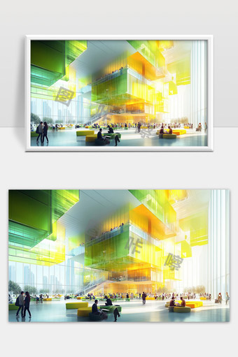 现代城市未来建筑公共空间设计温暖色调生活场景