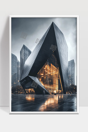 现代建筑独特几何造型夜景城市建筑艺术