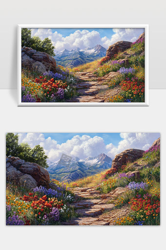 高山花海小径春日自然风光美景