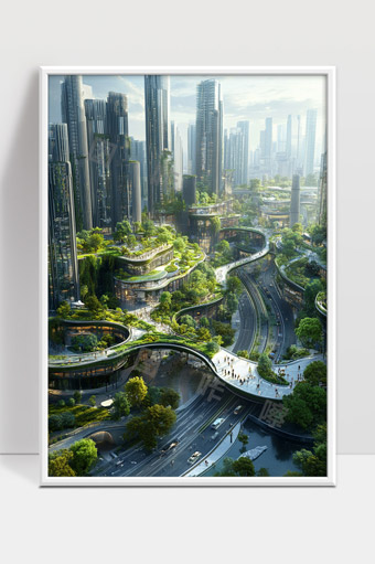 未来城市绿色生态高层建筑与立体交通融合景观