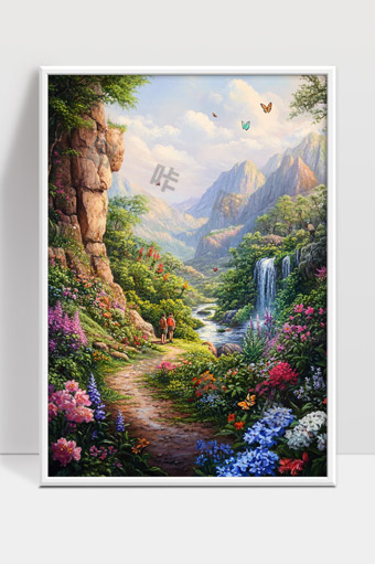 春日山谷花海步道蝴蝶飞舞自然风光美景