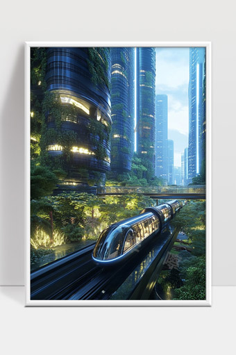 未来城市中的绿色高科技交通和生态建筑融合景观