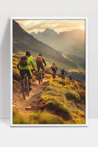 壮丽山谷中骑行探险队伍迎接晨光挑战