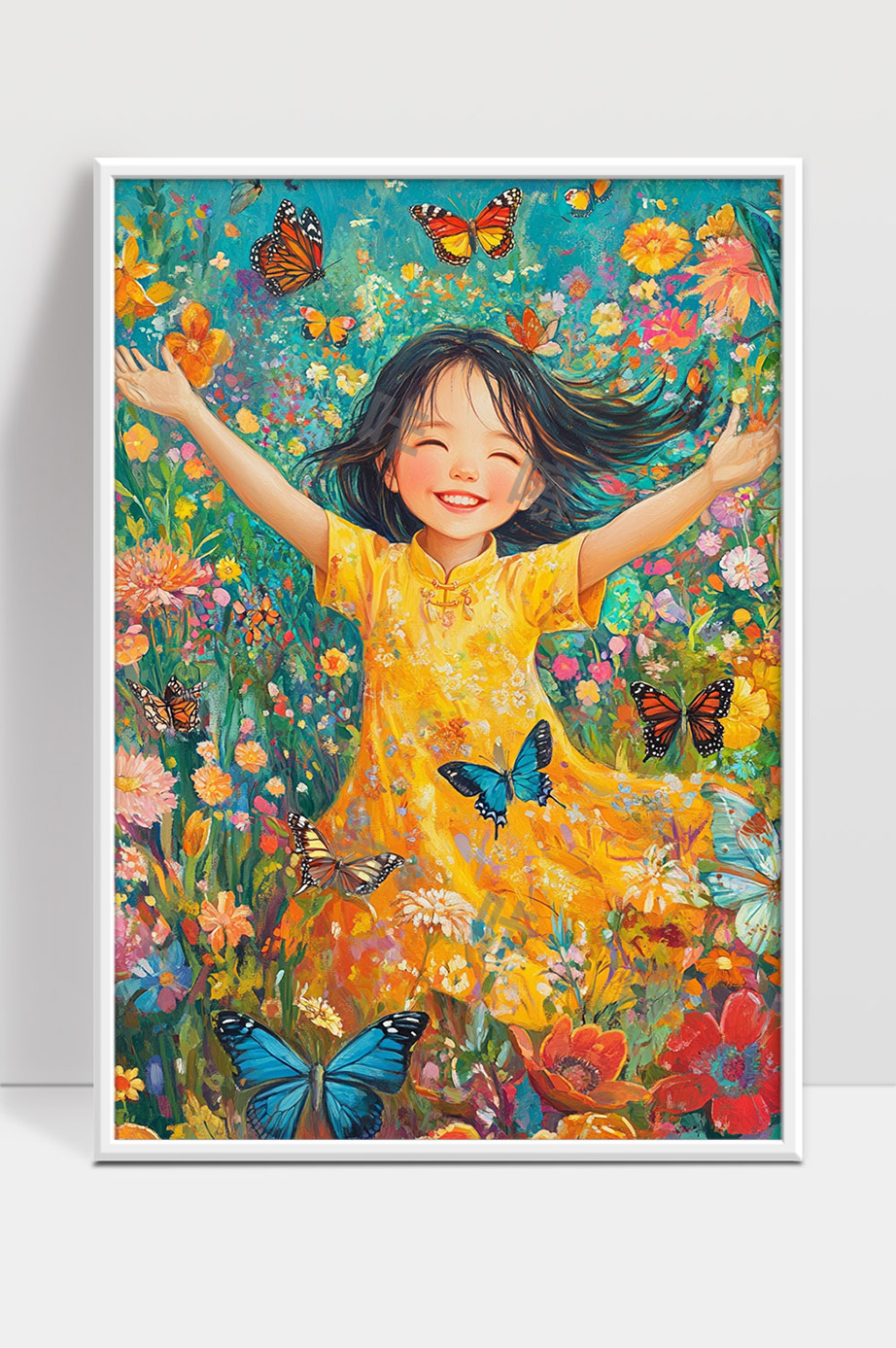 快乐童年的花海中翩翩起舞的蝴蝶女孩