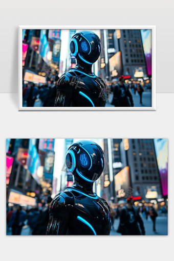 未来城市中科技感十足的智能机器人形象