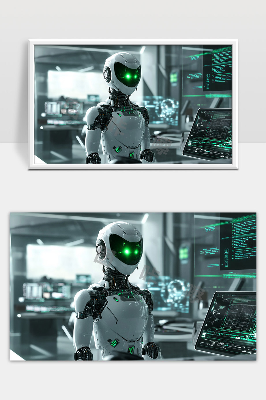 未来智能机器人在高科技实验室中进行数据分析