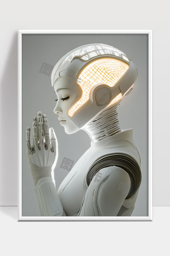 未来智能机器人深思沉静科技感女性机器人形象