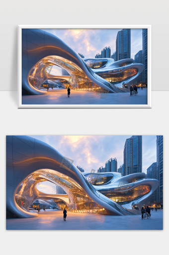 现代城市中的未来感建筑与灯光交织之美