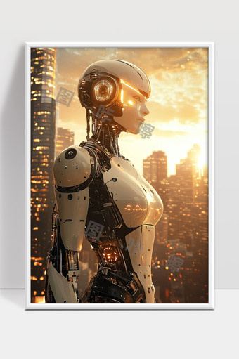 未来城市中的高智能仿生机器人女性形象