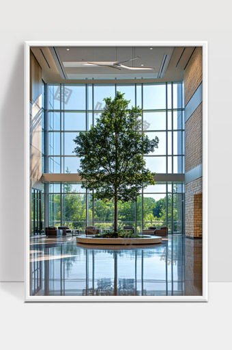 现代办公大楼中央庭院绿植自然景观设计