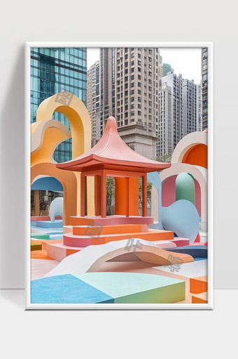 城市中的现代彩色建筑装置艺术景观