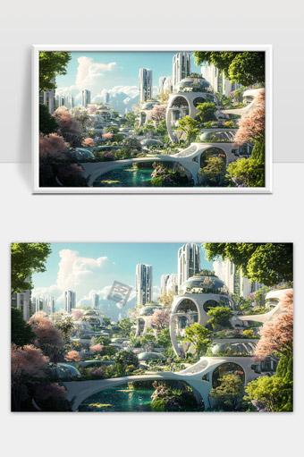 未来生态城市绿色建筑与自然景观融合之美