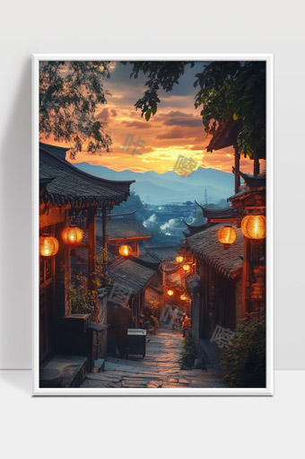 古镇灯笼映照夕阳余晖古韵悠长