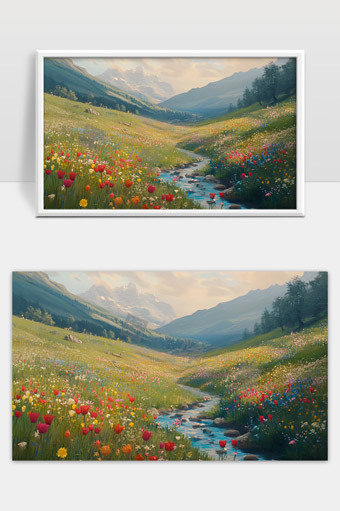 静谧山谷春季溪流花海美景自然风光