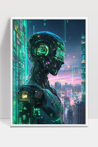 未来都市中的高科技智能机器人形象