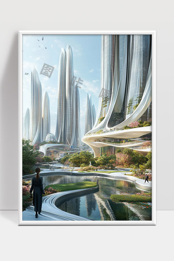 未来城市高科技生态建筑与自然融合景观