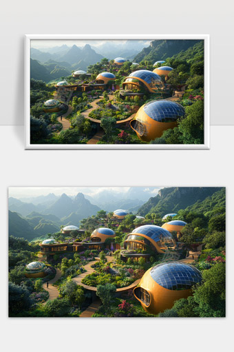 未来生态环保山地智能住宅群落景观