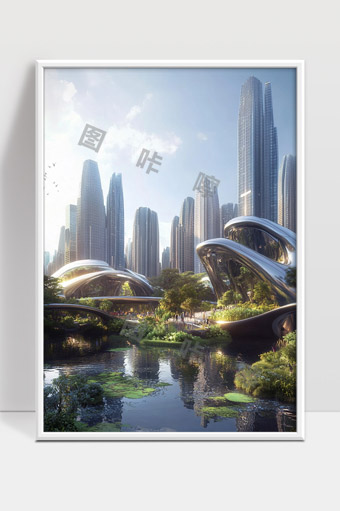未来城市现代建筑与绿色生态和谐共融景观