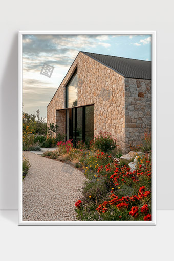 乡村石头别墅与自然花园的美丽景致