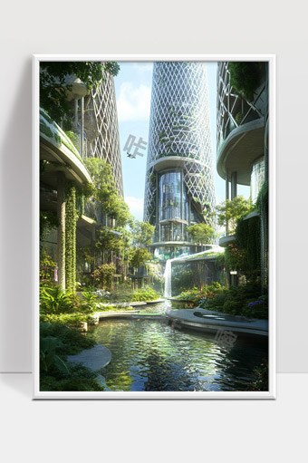 未来生态城市绿色建筑与水系相融合的都市景观