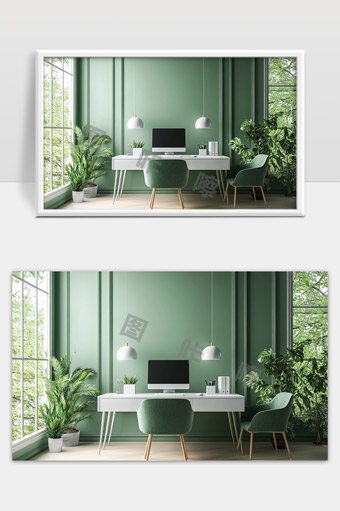 现代简约绿色办公空间自然风格家居设计