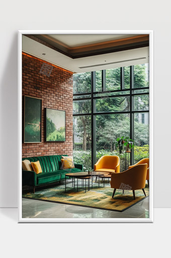 现代简约风格绿植环绕的舒适客厅设计空间