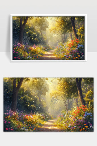 阳光洒落花园小径林间春日美景