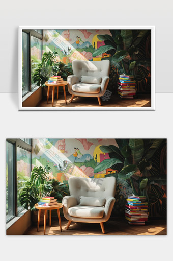 阳光洒进温馨角落绿植环绕舒适休闲阅读空间