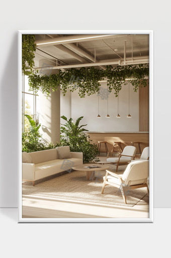 现代简约风格绿植环绕温馨舒适客厅设计