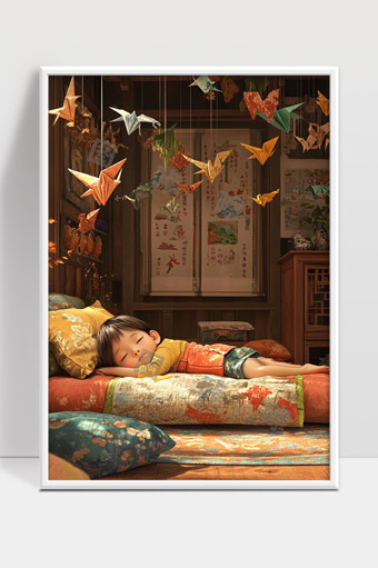 童年温馨梦境中的折纸蝴蝶与午后宁静时光