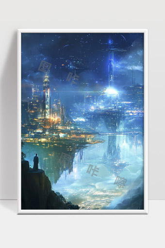 未来科幻城市悬浮天地光影交错幻想景观