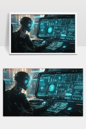 未来智能机器人操作高科技数据系统场景