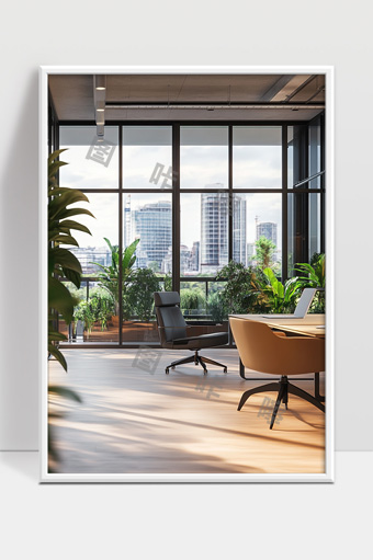 现代办公空间室内设计自然绿植与城市景观融合