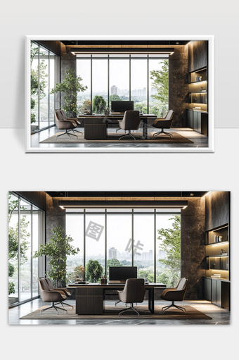 现代简约风格办公室宽敞明亮城市景观办公环境