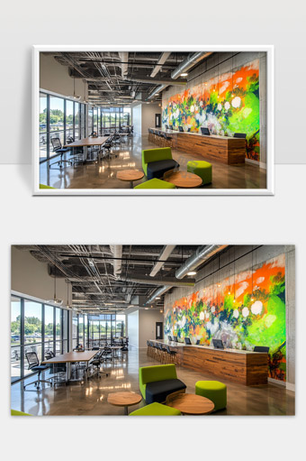 现代创意办公空间明亮开放设计艺术墙壁装饰