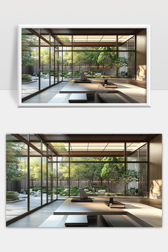 现代极简风室内设计与自然景观融合的和谐空间