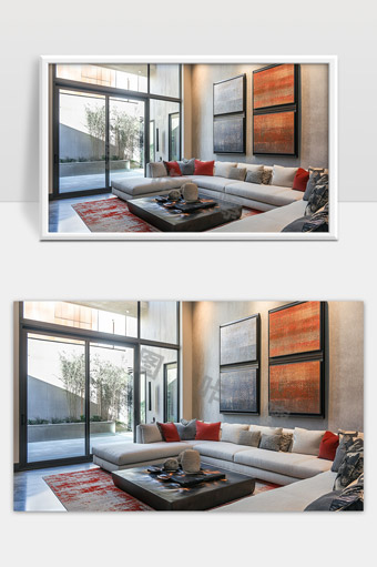 现代简约风格客厅宽敞舒适装饰艺术挂画设计