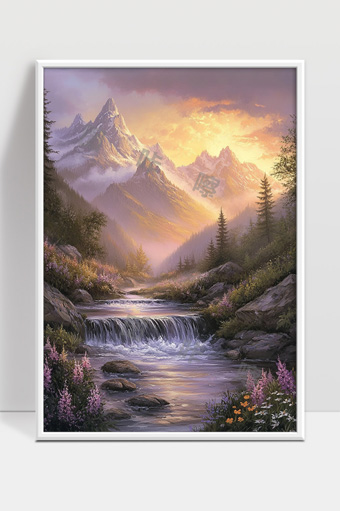 晨光洒落静谧山谷清澈溪流美景