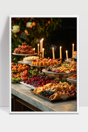 豪华宴会自助甜点多样美食丰富摆盘精致烛光晚宴